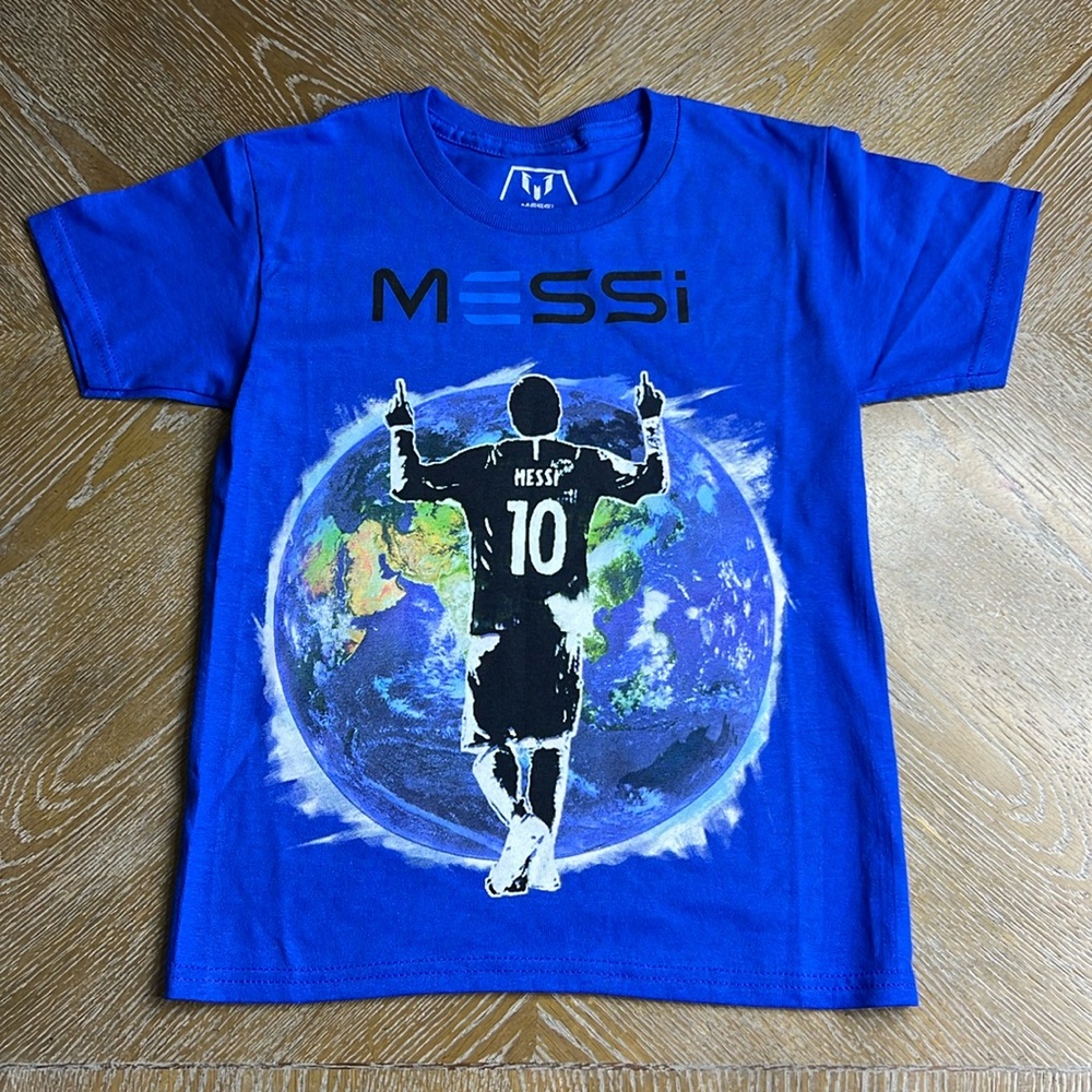 MESSI Kids Cobalt Blue Messi GOAT Football Soccer Print Tee S - Picture 2 of 6